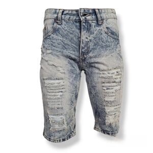 True Rock Vintage Fade Acid Wash Distressed Denim Shorts Size 32